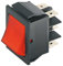 Deviatore bipolare a bilanciere DPDT bipolare ON-ON con tasto rosso e con terminali faston 6,35mm, foro di montaggio 31x22,7mm, 250V 15A