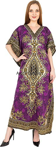 Art Of Creation Women Kaftan Dress Long Maxi Plus Size Caftan Night Gown Beach Cover Up Casual Top Nightdress (Purple)
