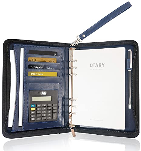 GraduatePro Klemmbrettmappe A5 mit Deckel Reißverschluss Leder Organizer Mappe Dokumentenmappe Ordner Clipboard Outdoor Blau