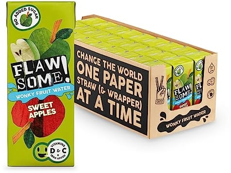 Flawsome! Sweet Apple Wonky Fruit Water | Pressed Apple Juice (75%), Still Water, Iron, Vitamins C and D | 200ml x 27 Pack Cartons | School Approved - No Added Sugar - Perfect for lunch boxes