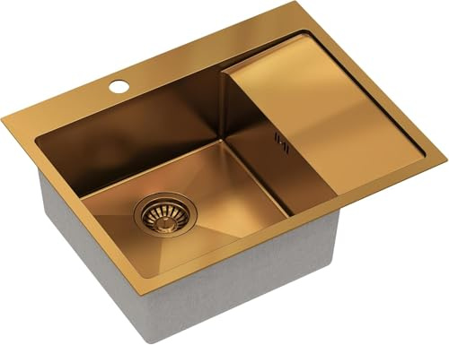 QUADRON Spülbecken Edelstahlspüle Einbeckenspüle | Größe 62 x 48 x 20 cm Farbe: Kupfer Pvd | RUSSEL 116 Einzelbecken Küchenspüle mit Stahlkammer Edelstahl Stahlspüle | mit Siphon