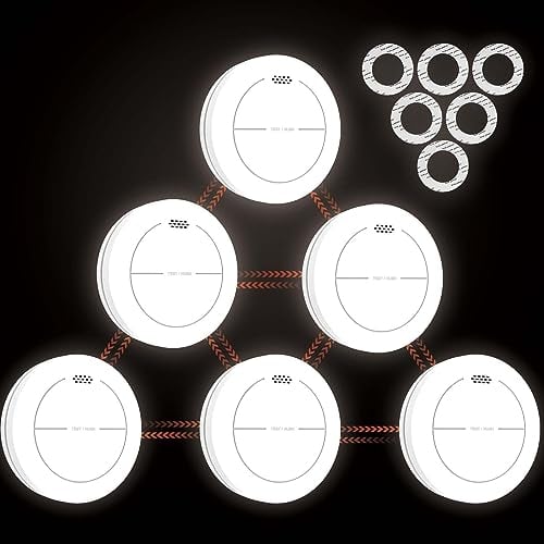 Safeliveo Detector de Humo interconectado con batería de 10 años, Alarma de Incendio Audible de 85dB, sin Flash LED para Dormitorio, Se Pueden conectar hasta 30 detectores de CO o de Humo, 6 Pieza