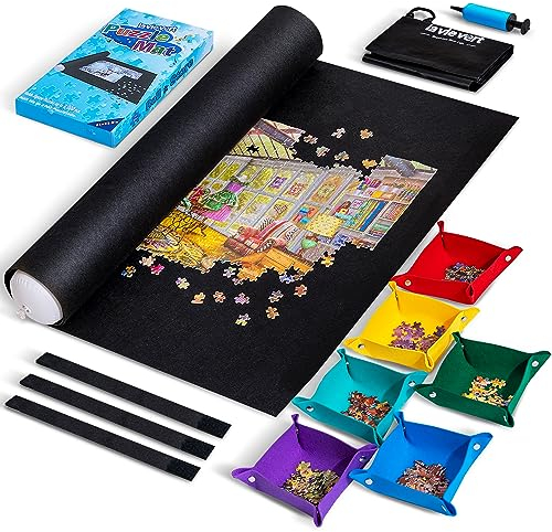 Lavievert Puzzlematte zum Aufrollen mit 6 Farbsortierschalen, zum Aufbewahren und Transportieren von Puzzles bis zu 2000 Teilen, tragbarer Puzzle-Brett-Halter mit Aufbewahrungstasche und Handpumpe für