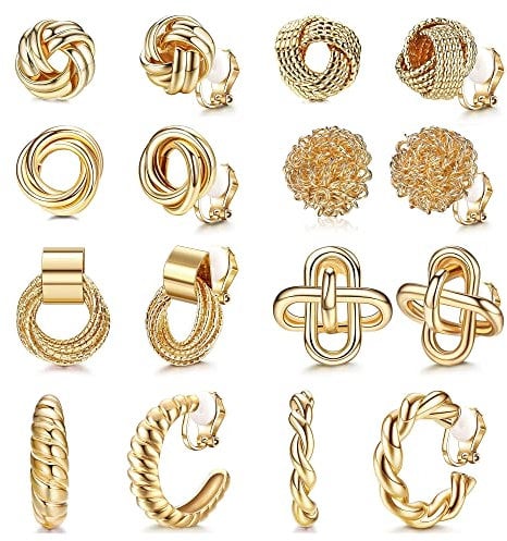 Kakonia 8 Pairs Clip On Hoop & Stud Earrings - Non-Pierced, Fake Earrings Set