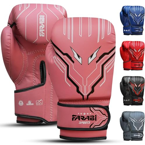 Farabi Sports Guantes Boxeo niño Niños y niñas Guantes de Boxeo niño 6-oz Youth, Junior Guantes Muay Thai para MMA, Muay Thai, Saco de Boxeo y Entrenamiento para Edades de 5 a 10 años (6-oz, Pink)