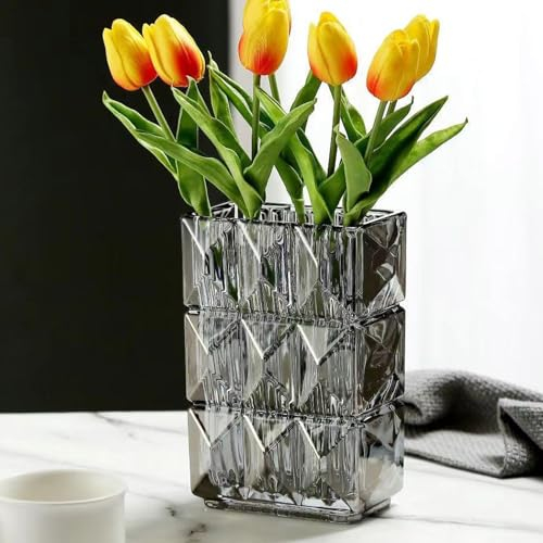Jarrón de cristal de 20 cm, jarrón de flores de vidrio transparente engrosado, jarrón cuadrado grande grande jarrón decorativo flores moderno centro de granja, decoración de la habitación del hogar
