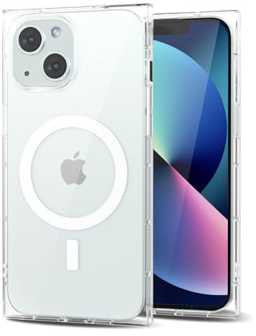 Svanove for iPhone 13 Clear Case Magnetic Square Rectangle Edge Compatible with Magsafe, Transparent TPU Silicone Rubber Phone Case for Women Girl, Thin Slim Soft Protective Cover, Clear