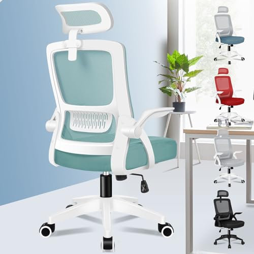 ALFORDSON Bürostuhl, Sessel mit Kopfstütze, Computer-Schreibtischstuhl mit Lordosenstütze, Drehstuhl für das Heimbüro, Cyan