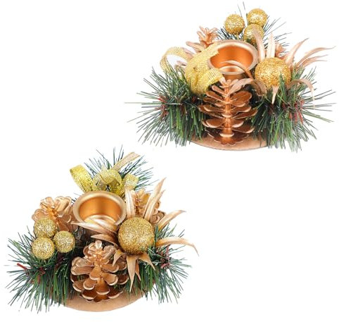 DERAYEE 2 Stück Weihnachts-Kerzenhalter, goldfarbene dekorative Kerzenhalter für Weihnachten, Tischsims, Kamin-Dekoration (Gold)