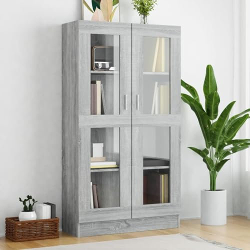 DYRJDJWIDHW libreria con cassetti,libreria a scala,Mobile Vetrina Grigio Sonoma 82,5x30,5x150 cm Legno MultistratoAdatto a soggiorno, ufficio, cucina
