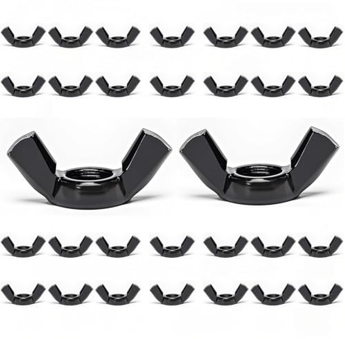 QXSKSLH 30 PCS 1/4-20 Wingnuts, Carbon Steel Wing Nuts Black Zinc Plated Fasteners Parts Butterfly Nut (Black, 1/4-20)