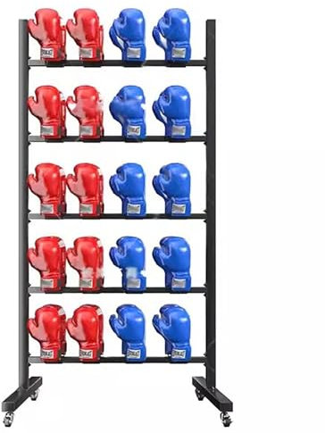 WDJBPSH Floor-standing Boxing Glove Storage Rack, Black Metal Boxing Gloves Drying Shelf with Brake Wheels, Gym Training Facility Organizer, Holds 20/30/40 Pair of Gloves(Hold 20 pair)