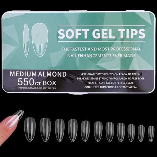 YPYMOD 550 PCS Full Cover Nail Tips, Half Matte Soft Gel Tips, Clear Acrylic Nail Tips for Gel Extensions, French Manicure and Nail Art Salons(11 Sizes)