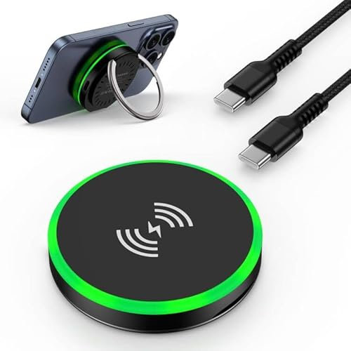 Magnetic Wireless Charger, 15W Apple MagSafe Charger for iPhone 16 Pro Max/16 Pro/16 Plus/16/15 Pro Max/15/14/13/12, AirPods 4/3/2, Fast Wireless Charging Pad Phone Charging Stand-Black