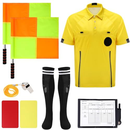 ZhouBoat Unisex Referee Shirt Kit Cute | Umpire Uniform, Referee Cards, Whistle, Socks, Flags,Football Soccer Referee Costume for Adult Teenager