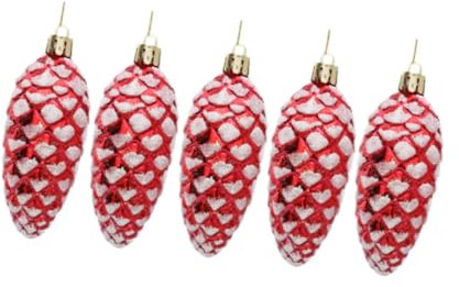Milageto 5 x Tannenzapfen-Ornamente für den Weihnachtsbaum, Weihnachtskugeln aus Tannenzapfen, kleine Tannenzapfen-Anhänger für dekorierte Hochzeitsfeiertage, Rot