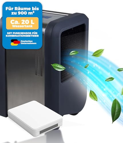 Brune® Luftentfeuchter elektrisch HP 50 - mit Funk Modul – Hochleistungsgerät für Keller & große Räume – 20L Tank – Bis zu 50L/Tag – Ideal für Räume bis 600m³