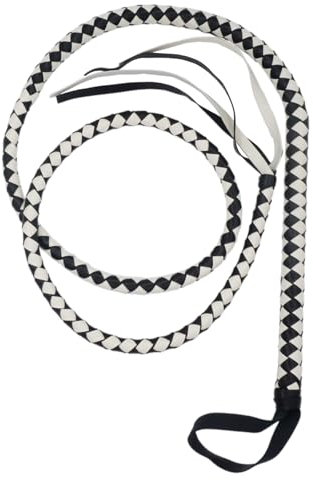 Fouet de Taureau en Faux Cuir, Fouet de Costume de Femme Féline, Fouet de Cow-boy Occidental, Performance Halloween Cosplay pour Indiana, Fouet de Dompteur de Lion Accessoire de Costume (Noir + Blanc)