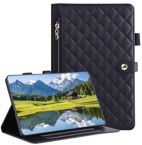 Vaitasy Funda para Samsung Galaxy Tab S6 10.5 Pulgadas 2019 SM-T860/T865 Correa de Mano Cremallera Cierre Bolsillo Cover Business Cuero PU Carcasa para Galaxy Tab S6 Negro