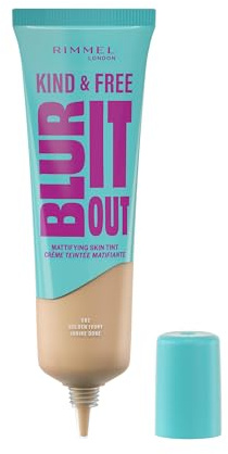 Rimmel Kind & Free, Blur It Out Mattifying Skin Tint, 082 Golden Ivory, Lightweight Matte Finish, Minimises Pores, Infused with Cica Complex and Vitamin E, SPF 20, All-Day Shine Control, 30ml