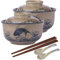 Sightday 800ml Ceramic Ramen Bowl Set, Fish Shaped-2PCS, Japanese Style, Novelty Ramen Bowl with Lid, Spoon, Chopsticks, Dishwasher & Microwave Safe, 18cm x 11cm