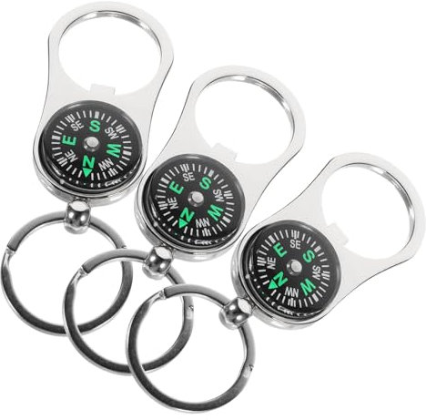 Supvox 3st Kompass Schlüsselanhänger Pfeife Thermometer Schlüsselanhänger Kompass Wandern Medaillon Kompasskarabiner Septumringe Armbänder Sonnenuhr Taschenuhr Stift Zinklegierung Silver
