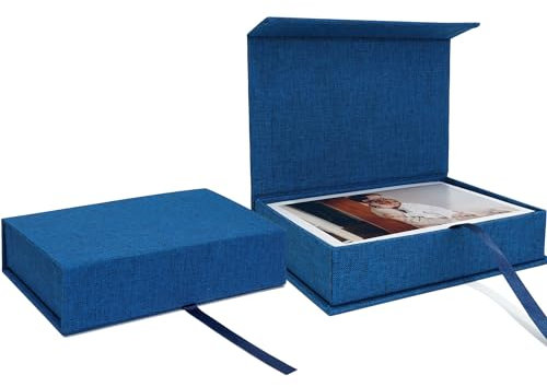 Vienrose Photo Storage Box 4x6, Fotoaufbewahrungsbox 10x15 cm, Foto Organizer aus Leinen, Aufbewahrungs- und Erinnerungsbox für Fotos, Bilder, Postkarten, Geschenkbox für Andenken, Keepsakes Marine