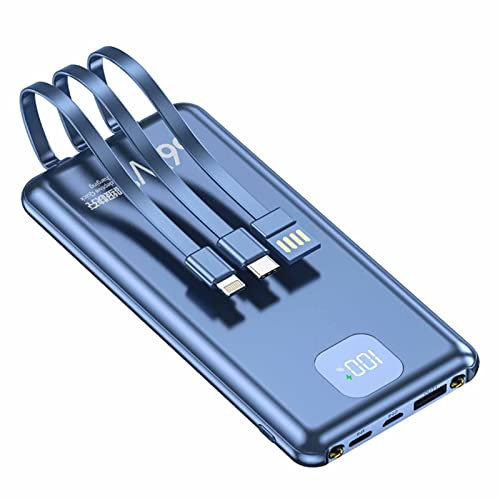 SXYKXYDL Power Bank 20000Mah, Caricabatterie Portatile con Cavi Integrati USB C Powerbank 3 Uscite e 2 Ingressi con Display LED Torcia Caricabatterie per Telefono Power Bank Batteria, Blu