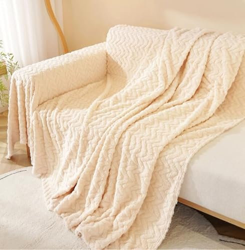 Kuscheldecke, Polyester Decke Sofa Beige Gelb Unifarben Sofabezug 4 Seater(180X330Cm)