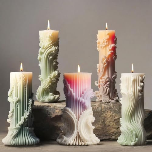 5 Stück Kerzenformen Silikon, Kerzen Silikonformen Gießformen Frühling/Weihnachten für DIY, Zylindrische Kerze für klassischen Stil
