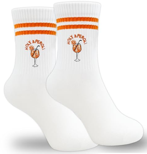 Aperol Geschenk Gestickte Aperol Spritz Socken 36-42 für Damen Herren | Lustige Tennissocken Sportsocken aus Baumwolle, Holy Aperoli Kostüm Accessoires