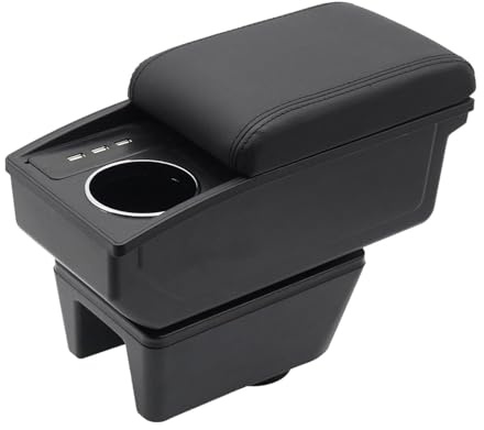 KAERGK Appuie-bras de voiture pour Seat Ibiza 6j 6l Console centrale pour véhicule Double rangement avec porte-gobelets 3 connexions USB Cuir confortable et durable Montage simple (Ligne noire)