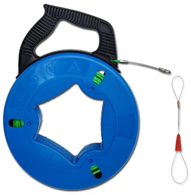 Fish Tape Cable Puller Kit 196FT 60m 4.5mm PET Electrical Cable Puller Spiral Extruded Polymer Electrical Fish Tape with Storage case Fish Tape Wire Puller【60M】