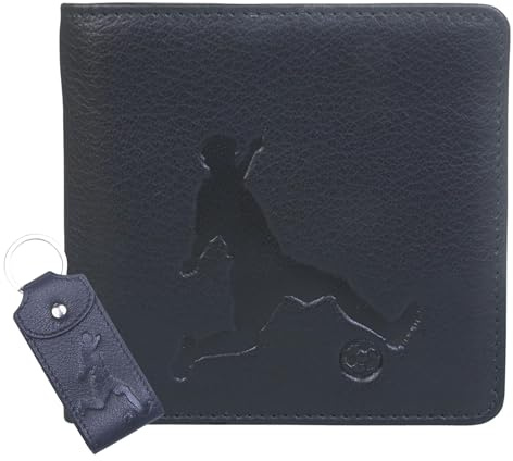 Genuine Leather Wallet & Keyring Gift Set – RFID Blocking – Football, Golf, Rugby, or Fishing Design – Gift Boxed– Perfect for Sports Lovers (Football)