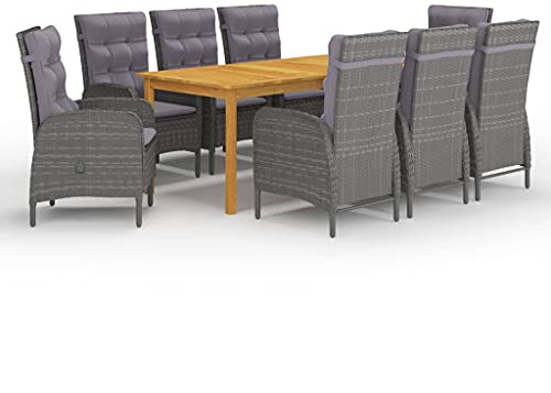 Qnhdfrt Garten Essgruppe 8 Stühle Grau Akazienholz Tisch Outdoor Set für Terrasse Garten und Balkon