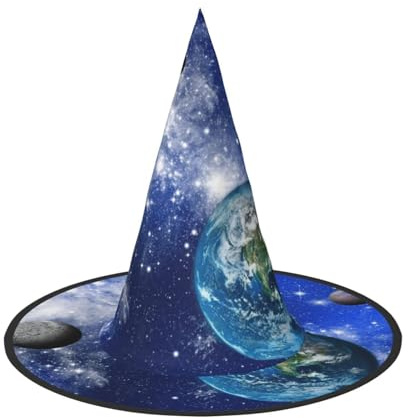 VCzsdff Planet Galaxie-Druck Cosplay Oxford Tuch Halloween Hut für Halloween-Partys, leichte 33 cm hohe Hexenkappe