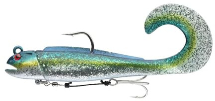 DAIWA D-Wolf Curly Tail Kunstköder, 21cm, 265g, Herring-Farbe, für Heilbutt und Dorsch, Pilkrute und Spinnrolle geeignet, Gummifisch, Norwegenköder (HR)