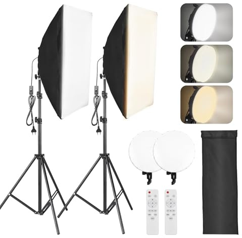Sunydog Studio-Softbox-Beleuchtungsset mit 80 W Zweifarbigen LED-Lichtern für Professionelle Fotografie, 50 X 70 cm Softbox *2 + Fernbedienung *2, Metall-Lichtstative * für Makellose Ergebnisse (EU)
