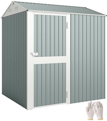 Outsunny Metall Gerätehaus 3,5 m², Hoher Abschließbar Geräteschuppen mit Sattedach Lüftungen Handschuhen, 209 x 177 x 236 cm, Garten Schuppen für Hinterhof Garten Hellgrau