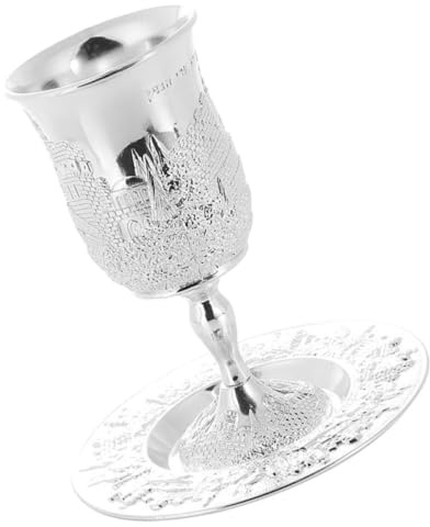 Toyvian Ensemble de Coupes Kiddouch Soucoupe 13.4 CM en Métal Argenté pour Pâque et Shabbat Verres à Vin pour Rituels Juifs et Présents de Cérémonie
