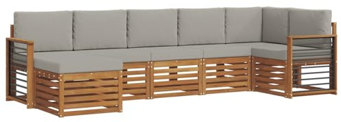vidaXL Sofagarnituren 7 pcs Natürlich und Hellgrau Massivholz Akazie, Moderner Garten-Sofa, Robustes Lounge-Set, stylische Möbel für gemütliches Terrassen-Sitzen