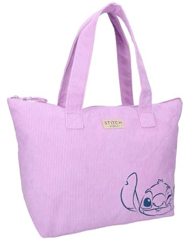 Vadobag Shopper Stitch Tasche lila Cord Stoff geräumige Schultertasche.