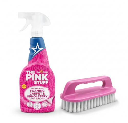 Pink Carpet & Upholstery Cleaner Bundle 500ml with Scrubbing Brush – Multi-Surface Fabric & Carpet Cleaning Solution for Sofas, Rugs & Car Interiors – Fast Drying Formula