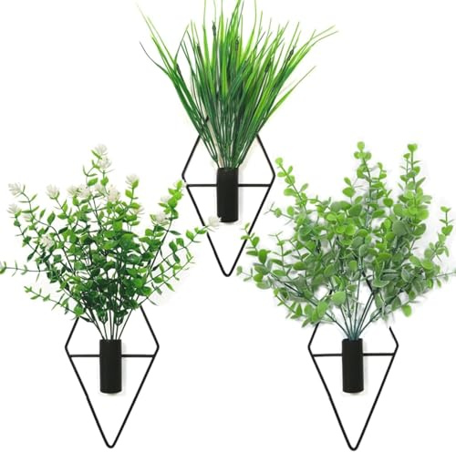 Ligynotu 3Pcs Wall Planter Vase Artificial Plant Metal Hanging Holder Decor | Indoor Outdoor Wall Decor, Geometric Aesthetics Decor for Home Living Room Bedroom Office