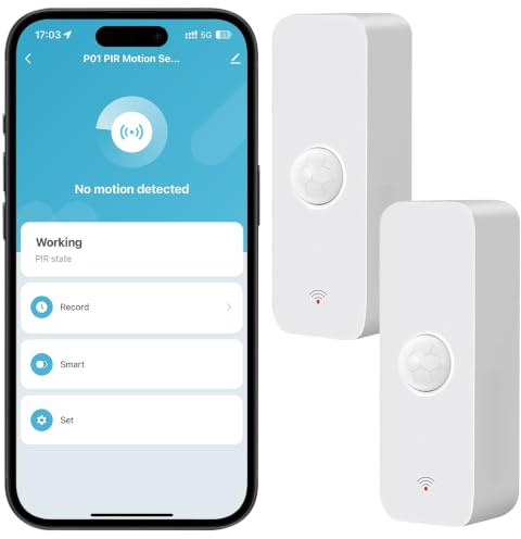 WiFi Smart Bewegungssensor, Mini Infrarot-PIR-Bewegungsmelder für Heim-Alarmsysteme, kompakter Sensor mit App-Fernüberwachung (2 Stück)