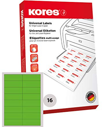 Kores Farbige Universal-Etiketten, 105 x 37,0 mm, 100 Blatt, grün