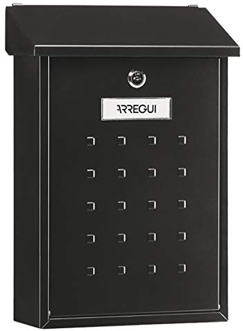 Steel Mailbox, Size M (DIN A4 Mail and Magazines), Single Exterior Mailbox, Wall Letterbox, Rainproof, Easy to Install, Black