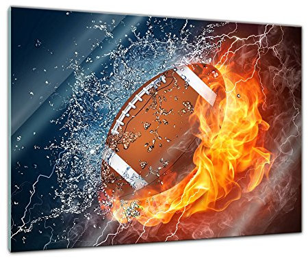 Glasbild - Football - Feuer und EIS - 60x40 cm - Deko Glas - Wandbild aus Glas - Bild auf Glas - Moderne Glasbilder - Glasfoto - Echtglas - kein Acryl - Handmade