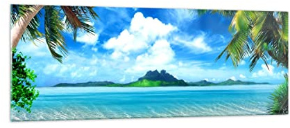 Panorama Bilder auf Glas Strand Urlaub Insel Palme Glasbild 140x50cm Wandbilder Dekoration Wohnzimmer Schlafzimmer Küche Groß XXL Wanddeko Bild im Glas Wand Kunstdruck Art Modern GAB140x50-2528