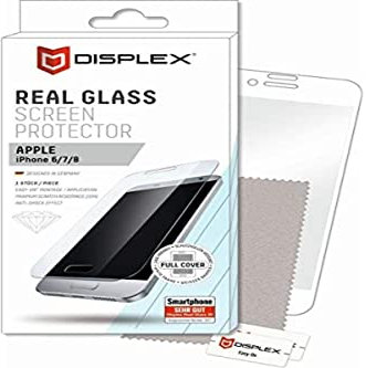 Displex Full Cover Schutzglas (10H) für Apple iPhone 6/7/8 (White), Montagerahmen, volle Displayabdeckung, Tempered Glas, Kratzer-resistente Schutzfolie, hüllenfreundlich